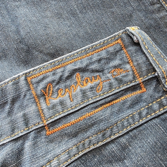 Replay Women's Distressed Denim Jeans with Orange Stitching Straight Leg Sz. 27 - Picture 1 of 8